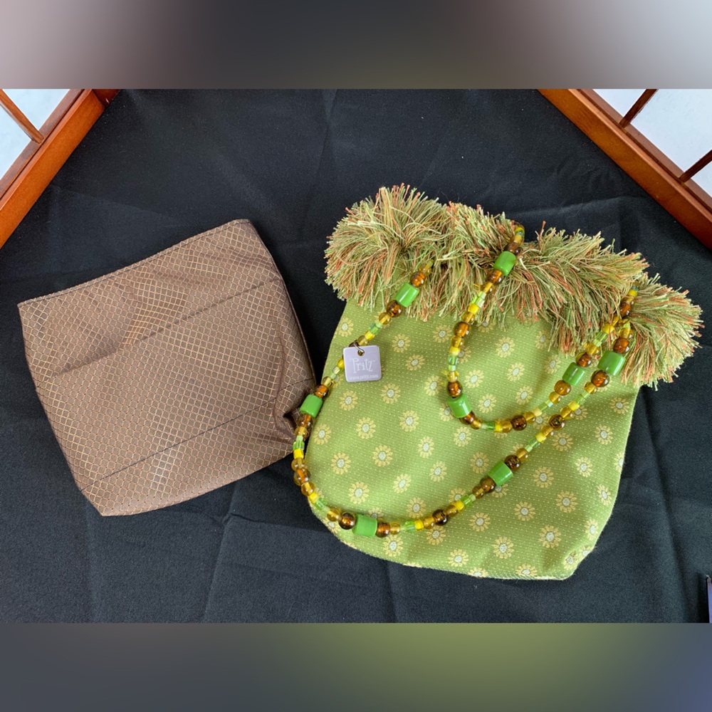 Pritz Women’s Purse Bag and Liner. Like New. Green/Multi-color, beaded handles